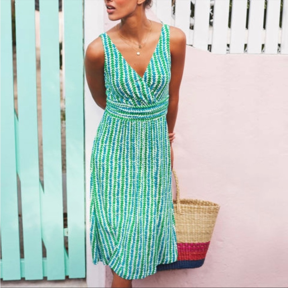 Boden Sleeveless V-Neck Effie Jersey Dress Size 14R blue green - Picture 2 of 8